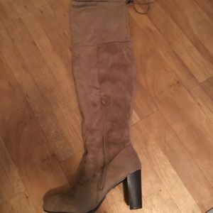 Thigh high tan “suede” boots